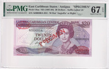 East Caribbean States, 20 Dollars, 1987/1988, UNC, p19as, SPECIMEN

Estimate: USD 300-600