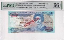 East Caribbean States, 10 Dollars, 1985/1993, UNC, p23a1s, SPECIMEN

Estimate: USD 200-400