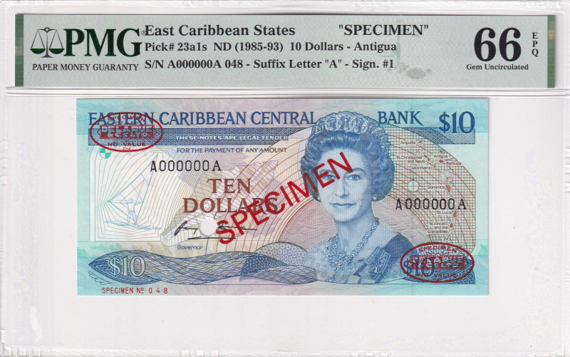 East Caribbean States, 10 Dollars, 1985/1993, UNC, p23a1s, SPECIMEN

Estimate:...
