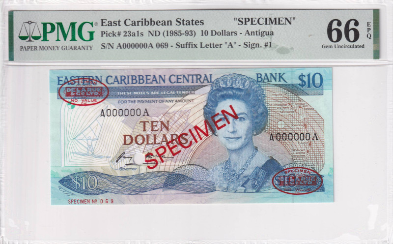 East Caribbean States, 10 Dollars, 1985/1993, UNC, p23a1s, SPECIMEN

Estimate:...