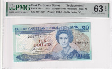 East Caribbean States, 10 Dollars, 1985/1993, UNC, p23v1, REPLACEMENT

Estimate: USD 250-500