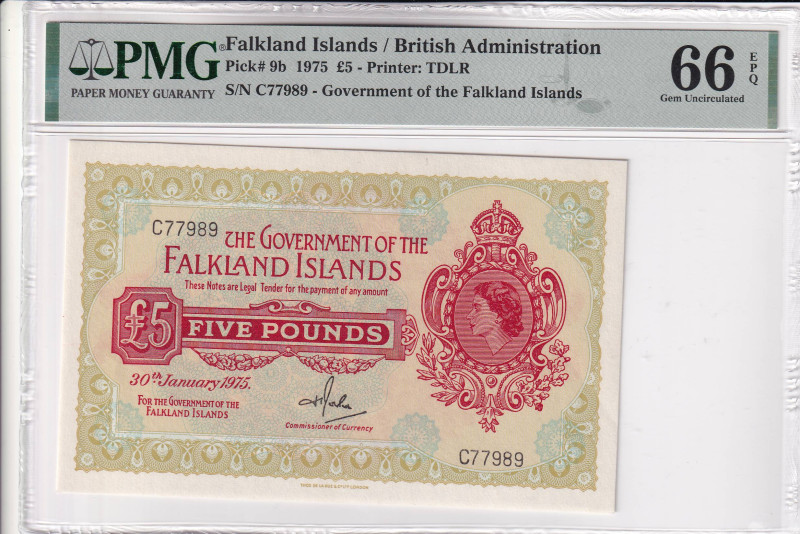 Falkland Islands, 5 Pounds, 1975, UNC, p9b

Estimate: USD 750-1500