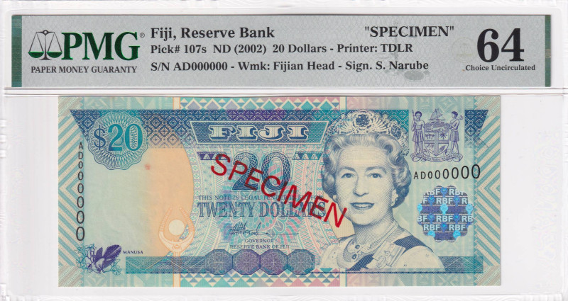 Fiji, 20 Dollars, 2002, UNC, p107s, SPECIMEN

Estimate: USD 150-300