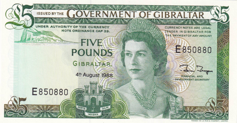 Gibraltar, 5 Pounds, 1988, UNC, p21b

Estimate: USD 25-50