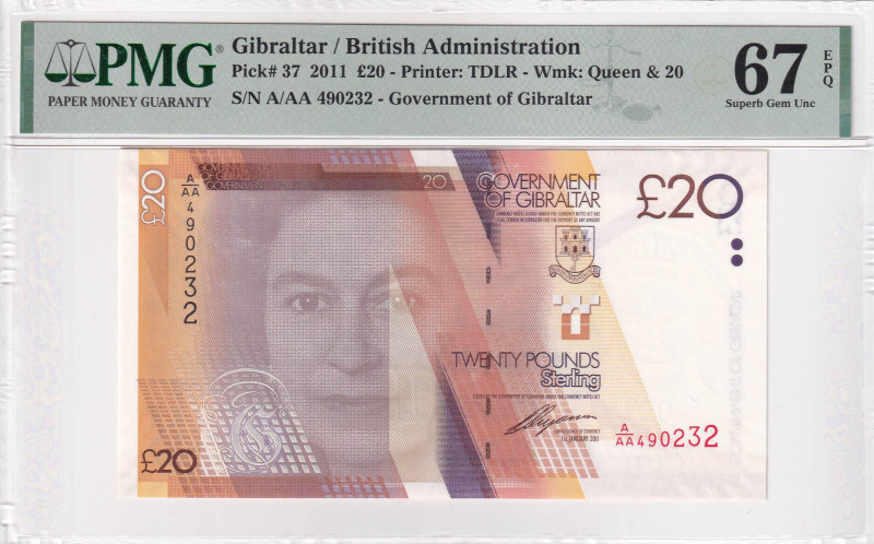 Gibraltar, 20 Pounds, 2011, UNC, p37

Estimate: USD 75-150