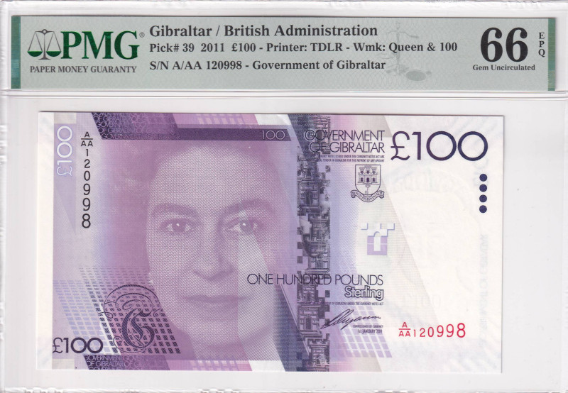 Gibraltar, 100 Pounds, 2011, UNC, p39

Estimate: USD 200-400