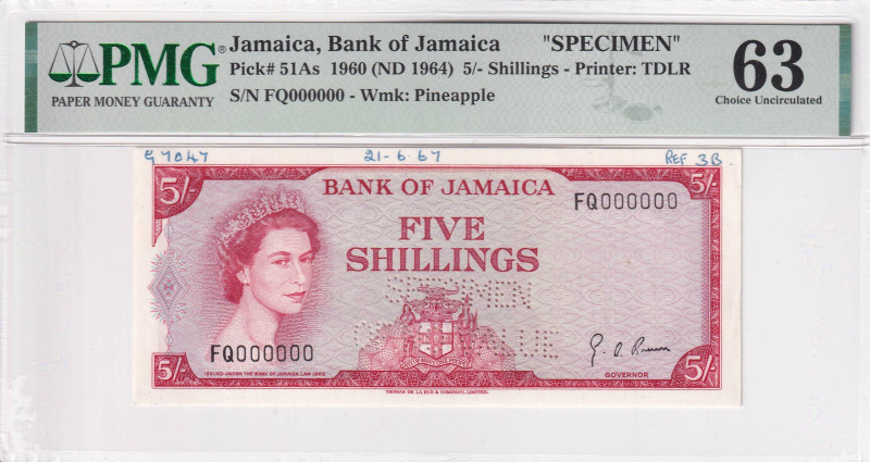 Jamaica, 5 Shilings, 1964, UNC, p51As, SPECIMEN

Estimate: USD 400-800