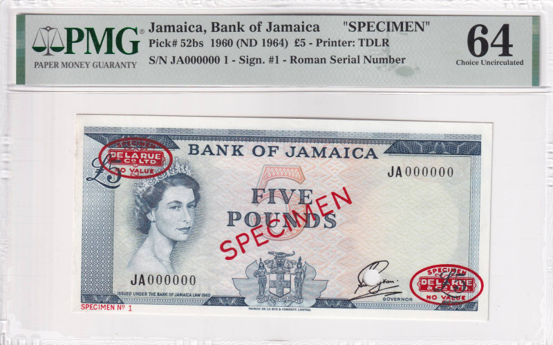 Jamaica, 5 Pounds, 1964, UNC, p52bs, SPECIMEN

Estimate: USD 1000-2000