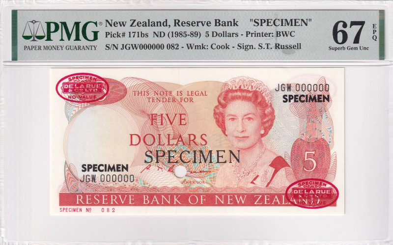 New Zealand, 5 Dollars, 1985/1989, UNC, p171bs, SPECIMEN

Estimate: USD 250-50...