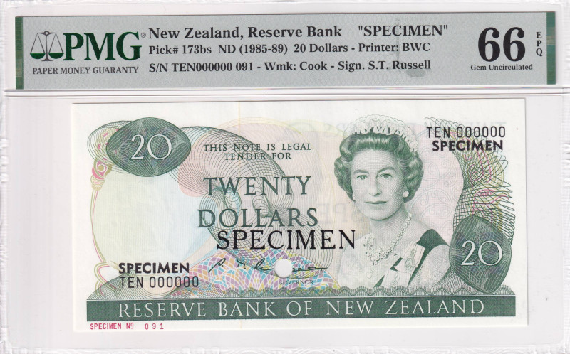 New Zealand, 20 Dollars, 1985/1989, UNC, p173bs, SPECIMEN

Estimate: USD 700-1...