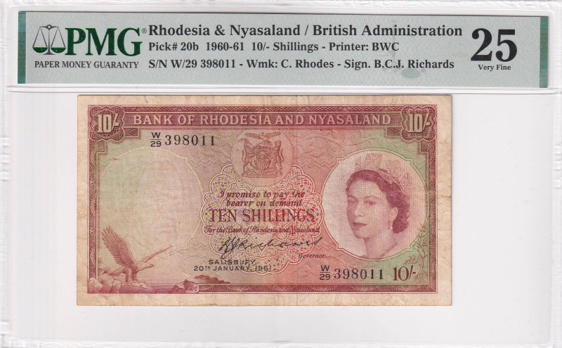 Rhodesia & Nyasaland, 10 Shilings, 1960/1961, VF, p20b

Estimate: USD 200-400