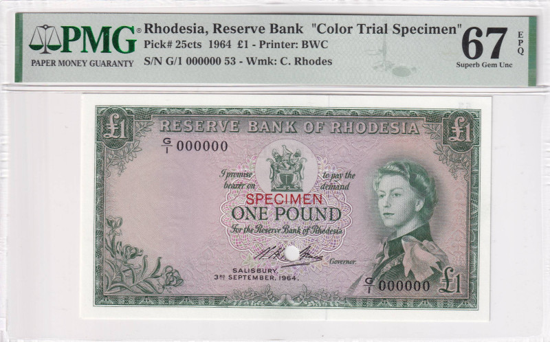 Rhodesia & Nyasaland, 1 Pound, 1964, UNC, p25cts, SPECIMEN

Estimate: USD 1000...