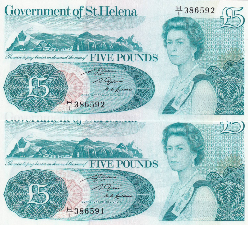 Saint Helena, 5 Pounds, 1981, UNC, p7b, (Total 2 consecutive banknotes)

Estim...