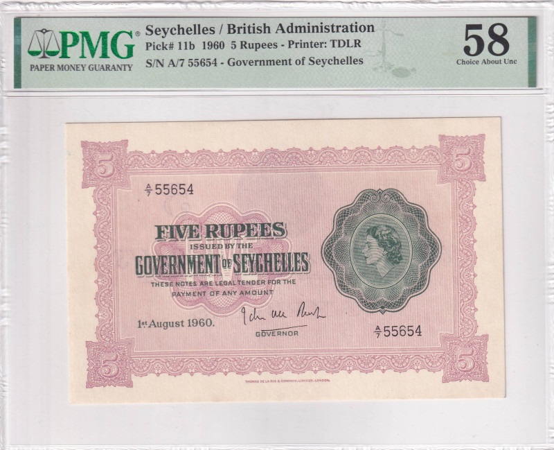 Seychelles, 5 Rupees, 1960, AUNC, p11b

Estimate: USD 1000-2000