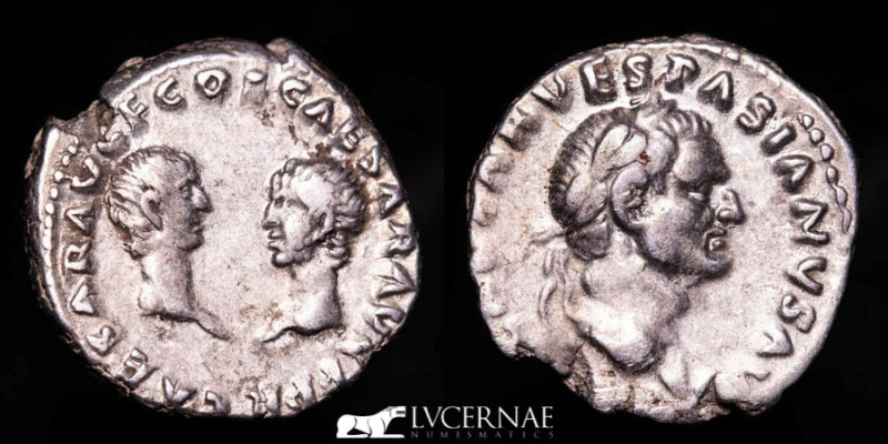 Roman Empire Vespasian with his sons. Silver denarius (3.45 g. 17 mm.), Rome min...