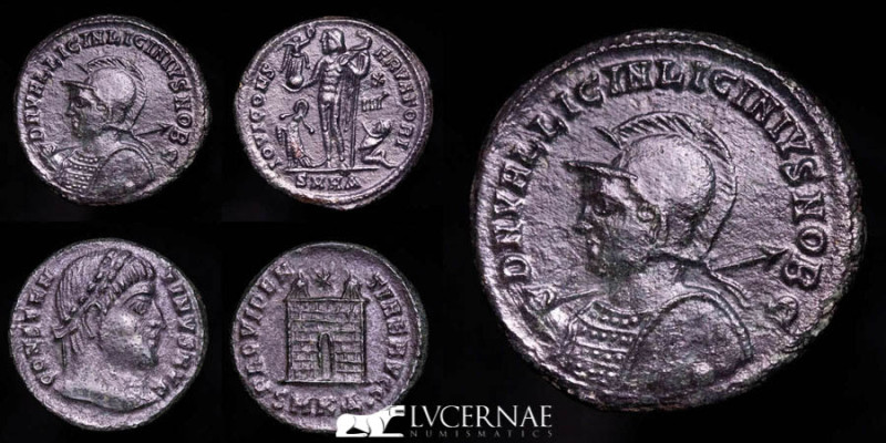 Roman Empire - Lot comprising two follis:

1.- Licinius II as caesar helmeted fo...