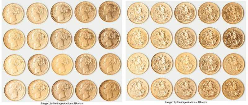 Victoria 20-Piece Lot of Uncertified Assorted gold Sovereigns, Dates varied, as ...
