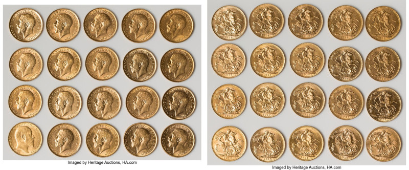 George V 20-Piece Lot of Uncertified Assorted gold Sovereigns, Dates varied, as ...