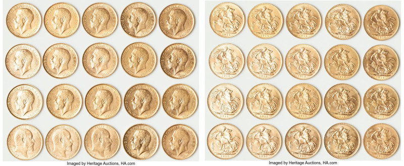 George V 20-Piece Lot of Uncertified Assorted gold Sovereigns, Dates varied, as ...