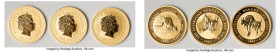 Elizabeth II 3-Piece Lot of Uncertified Assorted gold "Australian Nugget" 100 Dollars, Dates varied, as pictured. Total AGW 2.997 oz. HID09801242017 ©...