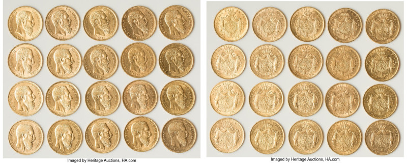 Leopold II 20-Piece Lot of Uncertified Assorted gold 20 Francs, As pictured. Tot...