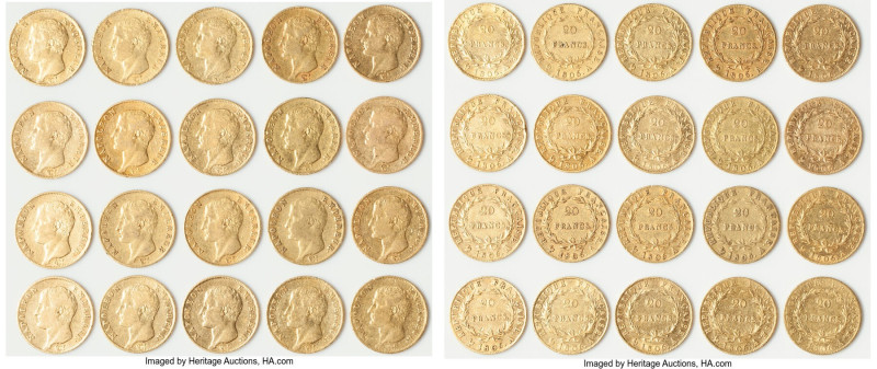Napoleon 20-Piece Lot of Uncertified gold 20 Francs 1806-A, As pictured. Total A...