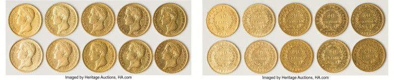 Napoleon 10-Piece Lot of Uncertified gold 40 Francs 1811-A, As pictured. Total A...