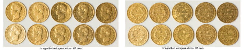 Napoleon 10-Piece Lot of Uncertified gold 40 Francs 1811-A, As pictured. Total A...