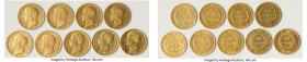 Napoleon 9-Piece Lot of Uncertified Assorted gold 40 Francs, Dates varied, as pictured. Total AGW 3.3606 oz. HID09801242017 © 2024 Heritage Auctions |...