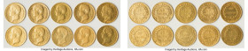 Napoleon 10-Piece Lot of Uncertified Assorted gold 40 Francs, Dates varied, as pictured. Total AGW 3.734 oz. HID09801242017 © 2024 Heritage Auctions |...