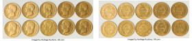 Napoleon 10-Piece Lot of Uncertified Assorted gold 40 Francs, As pictured. Total AGW 3.734 oz. HID09801242017 © 2024 Heritage Auctions | All Rights Re...