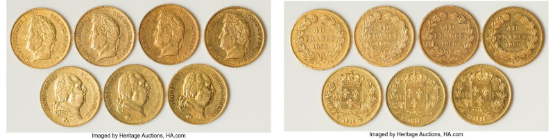 7-Piece Lot of Uncertified Assorted gold 40 Francs, Dates varied, as pictured. T...