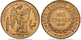 Republic 4-Piece Lot of Certified Assorted gold 100 Francs NGC, 1) Republic gold 100 Francs 1909-A UNC Details (Reverse Scratched) NGC 2) Republic gol...
