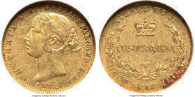 Victoria gold 1/2 Sovereign 1858-SYDNEY AU53 NGC, Sydney mint, KM3, Marsh-383. Slightly silty throughout, but showcases remaining glittering brillianc...
