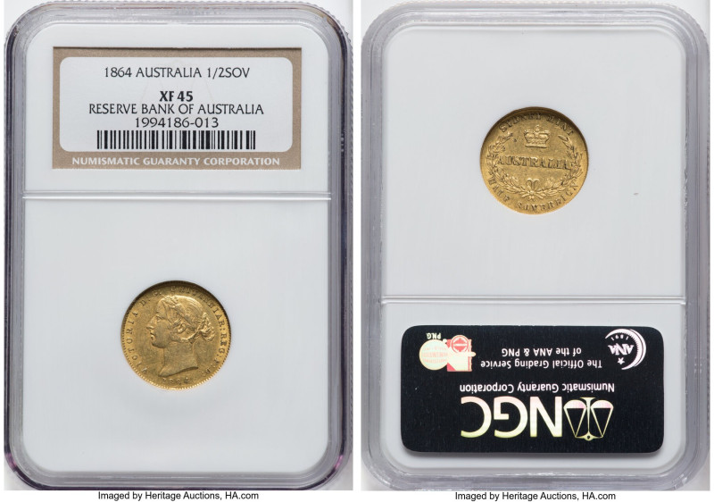 Victoria gold 1/2 Sovereign 1864-SYDNEY XF45 NGC, Sydney mint, KM3, Marsh-389 (S...