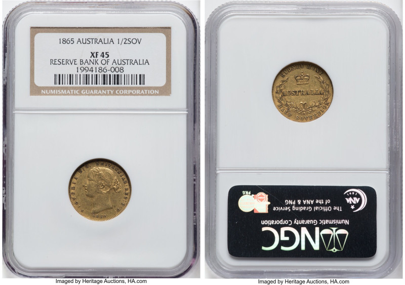 Victoria gold 1/2 Sovereign 1865-SYDNEY XF45 NGC, Sydney mint, KM3, Marsh-390 (R...