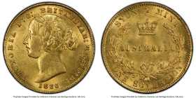 Victoria gold Sovereign 1866-SYDNEY MS63 PCGS, Sydney mint, KM4, Marsh-A371. A stunning, fully Choice offering hosting an abundance of fresh mint bloo...