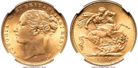 Victoria gold "St. George" Sovereign 1874-M MS63 NGC, Melbourne mint, KM7, S-3857. A wonderfully preserved selection boasting undiminished luster stru...