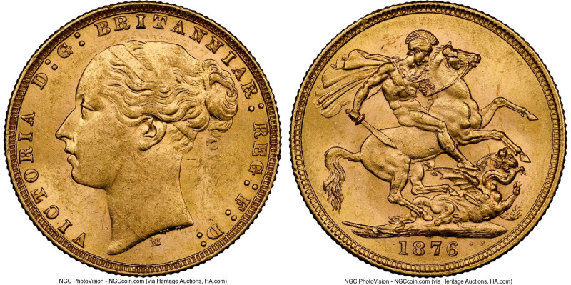 Victoria gold "St. George" Sovereign 1876-M MS61 NGC, Melbourne mint, KM7, S-385...