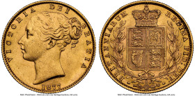 Victoria gold "Shield" Sovereign 1877-S MS62 NGC, Sydney mint, KM6, S-3855. HID09801242017 © 2024 Heritage Auctions | All Rights Reserved