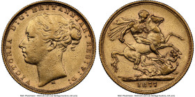 Victoria gold "St. George" Sovereign 1877-M AU53 NGC, Melbourne mint, KM7, S-3857. HID09801242017 © 2024 Heritage Auctions | All Rights Reserved