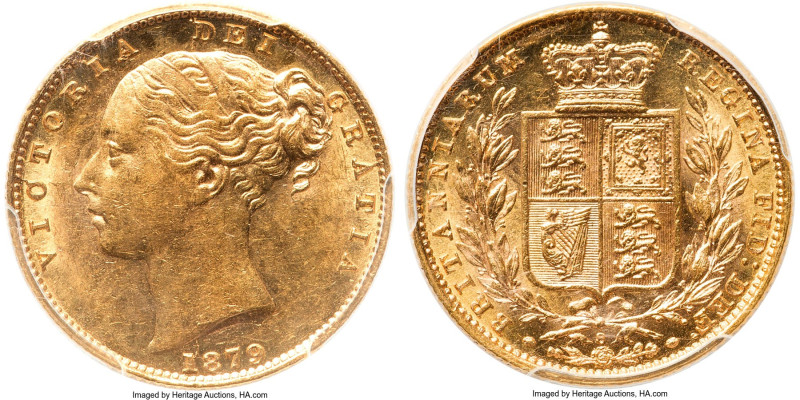 Victoria gold "Shield - C/O in Victoria" Sovereign 1879-S MS61 PCGS, Sydney mint...