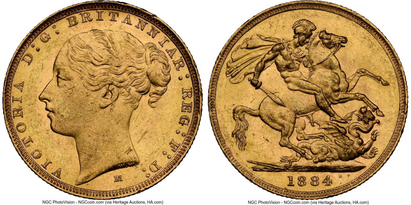 Victoria gold "St. George" Sovereign 1884-M MS63 NGC, Melbourne mint, KM7, S-385...