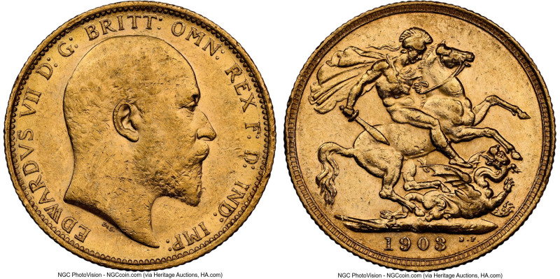 Edward VII gold Sovereign 1903-S AU58 NGC, Sydney mint, KM15, S-3973. HID0980124...