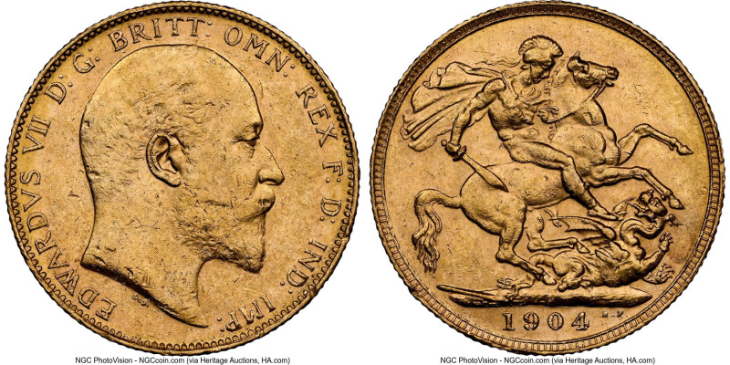 Edward VII gold Sovereign 1904-P AU58 NGC, Perth mint, KM15, S-3972. HID09801242...