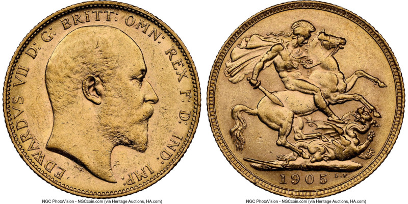 Edward VII gold Sovereign 1905-M AU58 NGC, Melbourne mint, KM15, S-3971. HID0980...