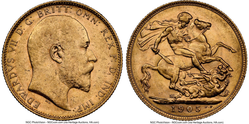 Edward VII gold Sovereign 1905-P AU58 NGC, Perth mint, KM15, S-3972. HID09801242...