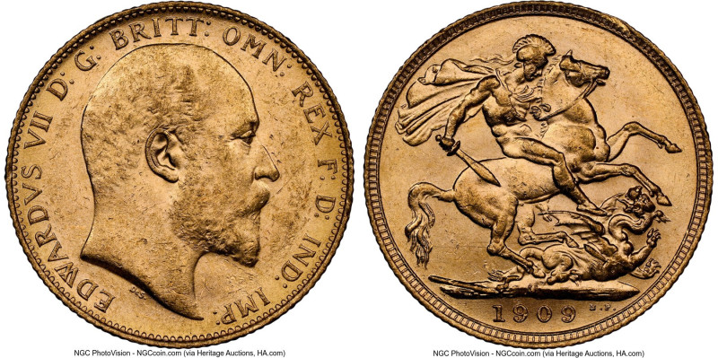 Edward VII gold Sovereign 1909-M MS62 NGC, Melbourne mint, KM15, S-3971. HID0980...