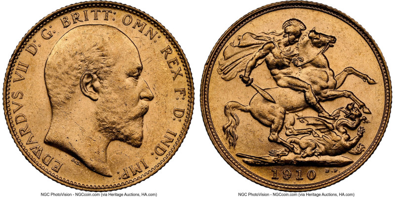 Edward VII gold Sovereign 1910-S MS62 NGC, Sydney mint, KM15, S-3973. HID0980124...