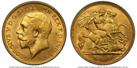 George V gold 1/2 Sovereign 1918-P AU58 PCGS, Perth mint, KM28, S-4008. The key date of the Australian 1/2 sovereign series, with an estimated survivi...